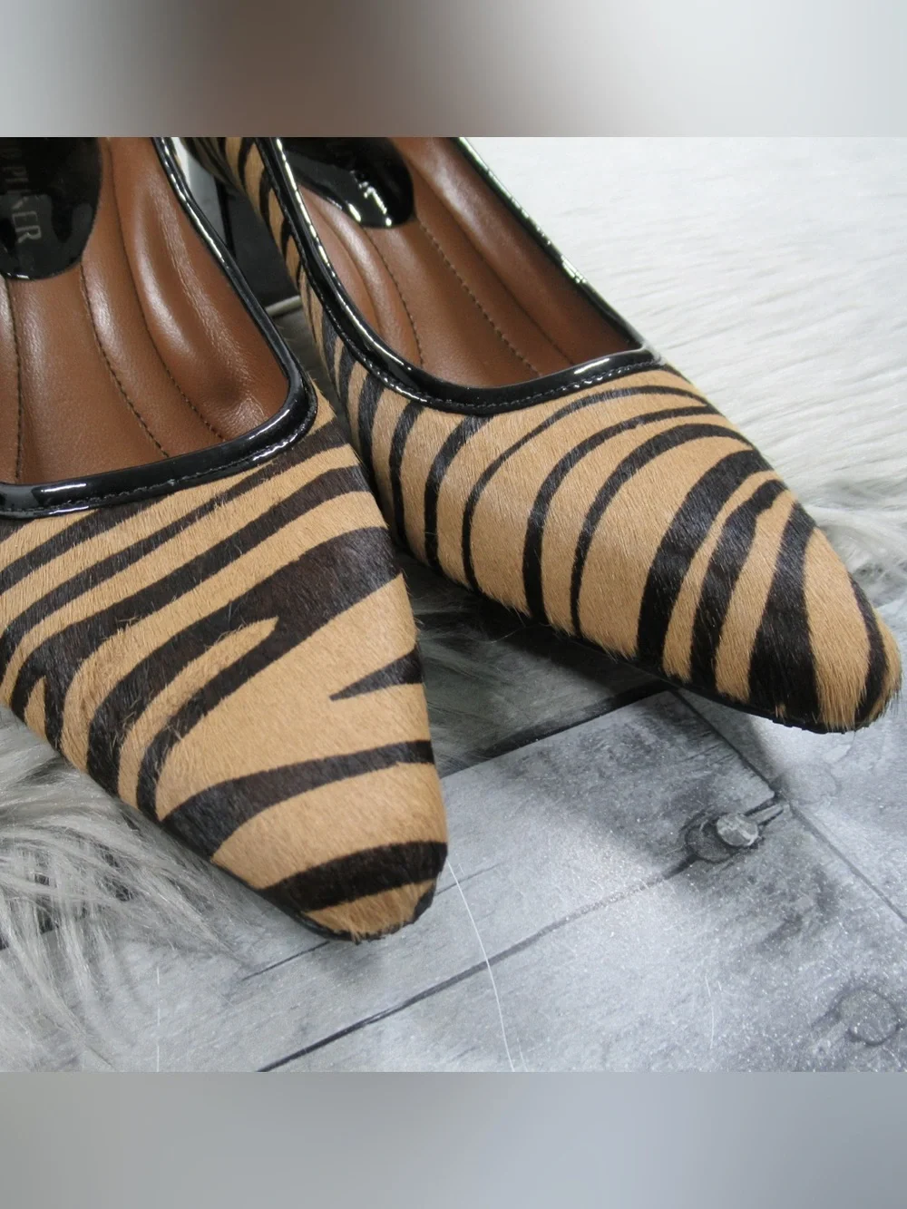 DONALD PLINER Aston Calfhair Zebra Print Block Heel Pumps - Women's Size 7M